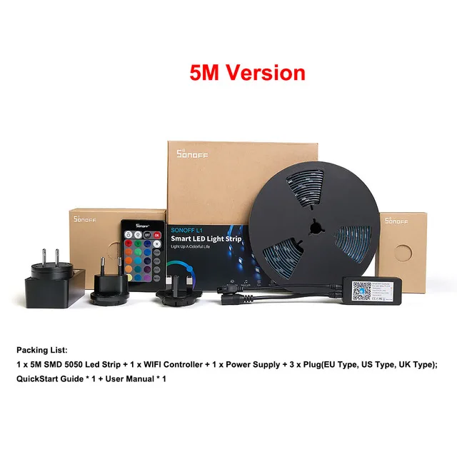 SONOFF L1 Wifi умный светодиодный светильник с регулируемой яркостью водонепроницаемая гибкая светодиодная лента rgb светильник s контроллер работает с Alexa Google Home - Комплект: L1 5 M