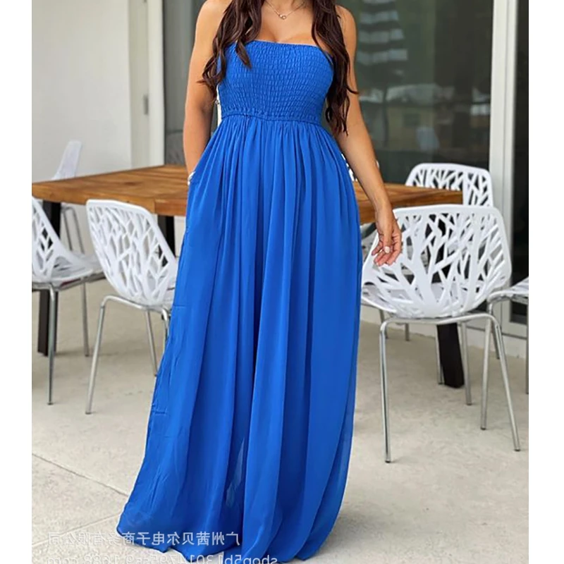 

Летние комбинезоны Mandylandy, Женские однотонные синие комбинезоны в обтяжку на груди, облегающие комбинезоны без бретелек