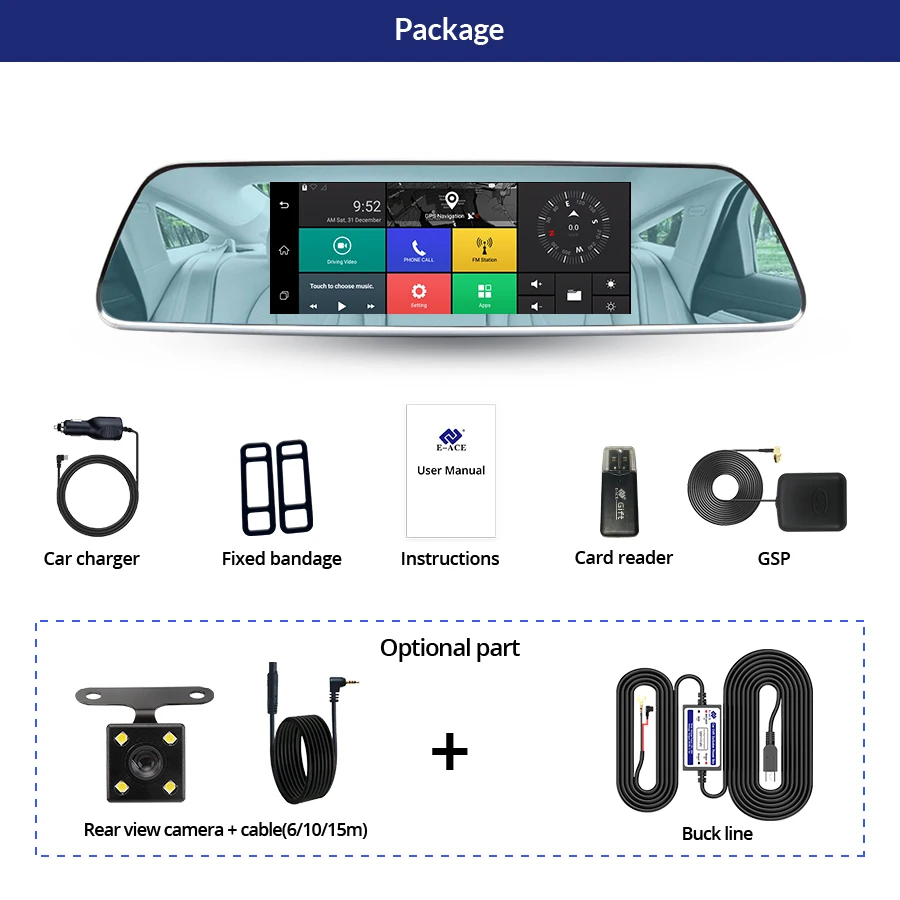 E ACE 3 г Автомобильные видеорегистраторы 7 дюймов touch зеркало заднего вида Камер