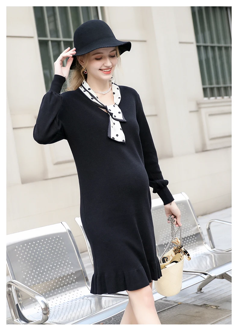 Maternity Dress Pregnancy Knit Dress Pregnancy Shirt Pregnant Women Autumn and Winter Skirt
