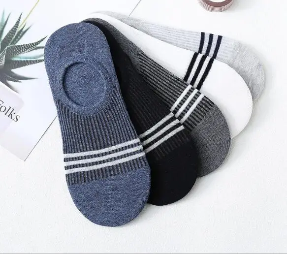 

5Pair/Box Cotton Thin Men's Boat Socks Breathable Summer Invisible Silicone Anti-skid Shallow Mouth Socks Solid Color XB