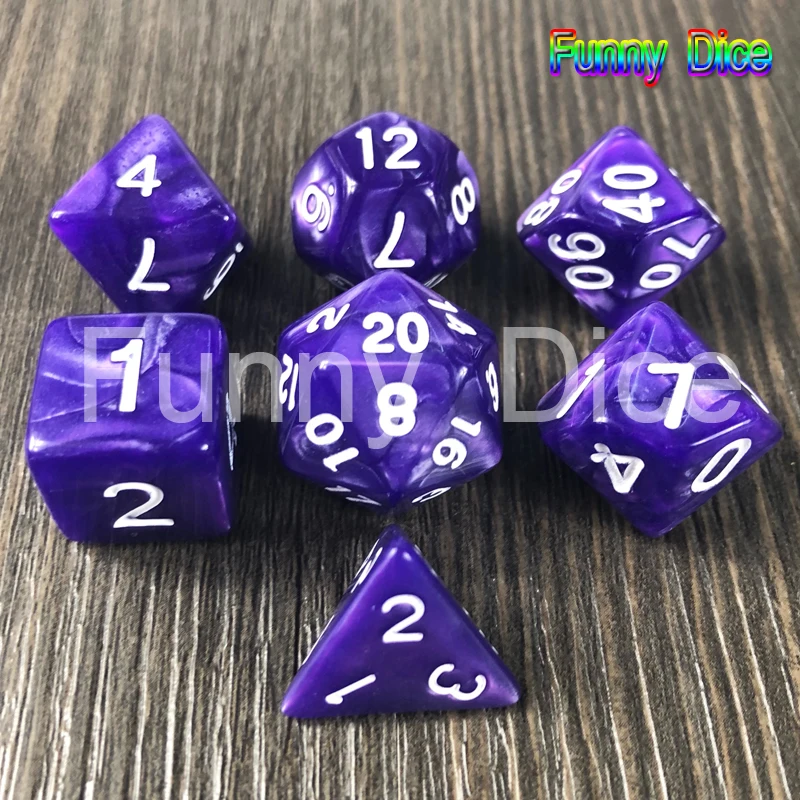 Фиолетовый Высокое качество, 7 шт./лот, набор игральных костей D4 D6 D8 D10 D12 D20, высокое качество, многогранные игральные кости с мраморным эффектом, игра DND Rpg, игральные кости, настольная игра - Цвет: Фиолетовый