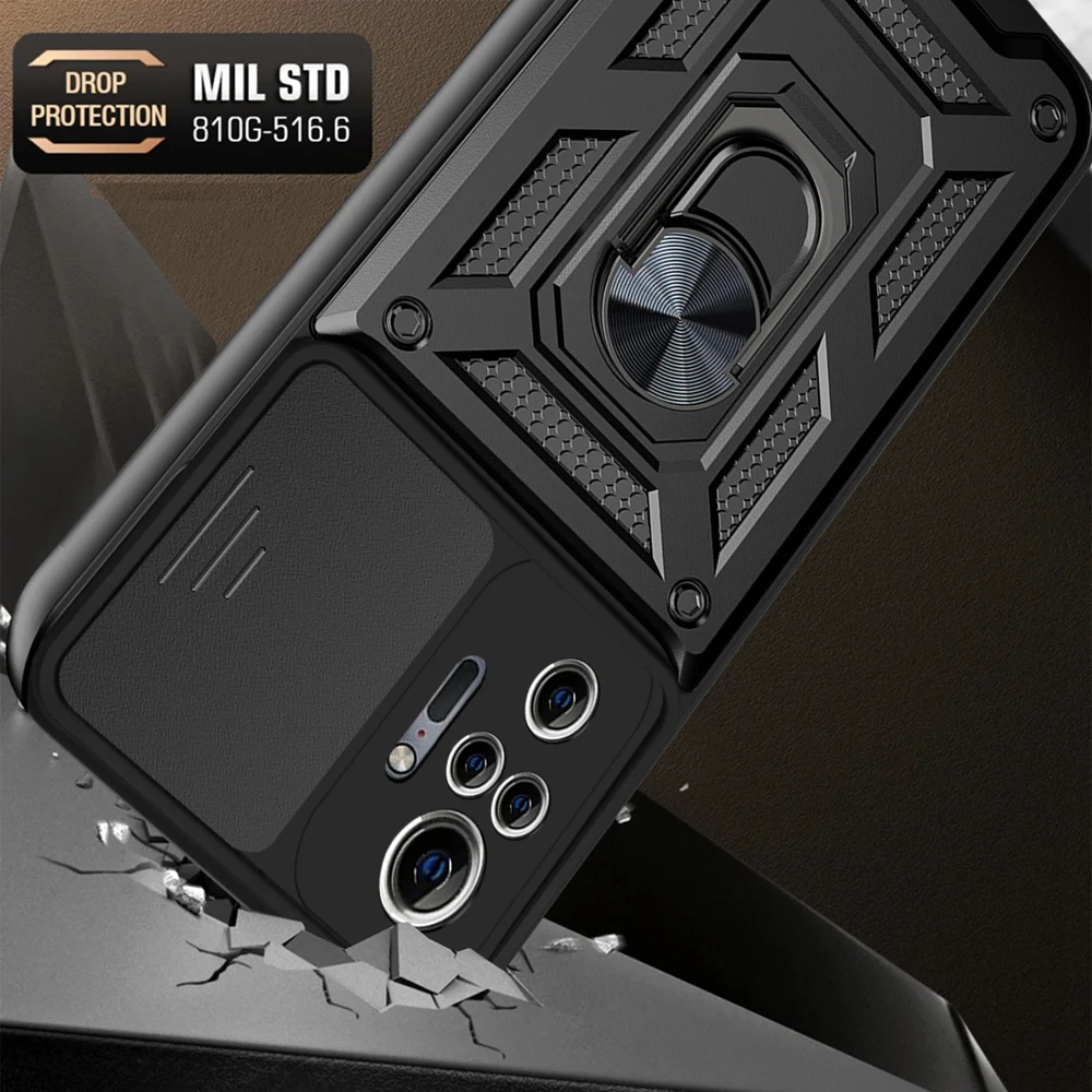 keysion shockproof ring case for redmi note 10 pro 10s 9 8 9t 9a k40 push pull camera protection phone cover for poco x3 nfc f3 free global shipping