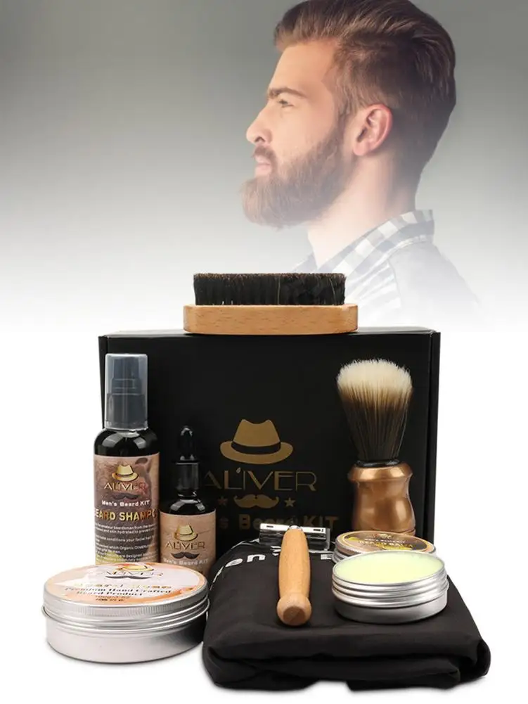 9 шт. набор для чистки бороды с эфирной щеткой шампуня гребень масляный крем