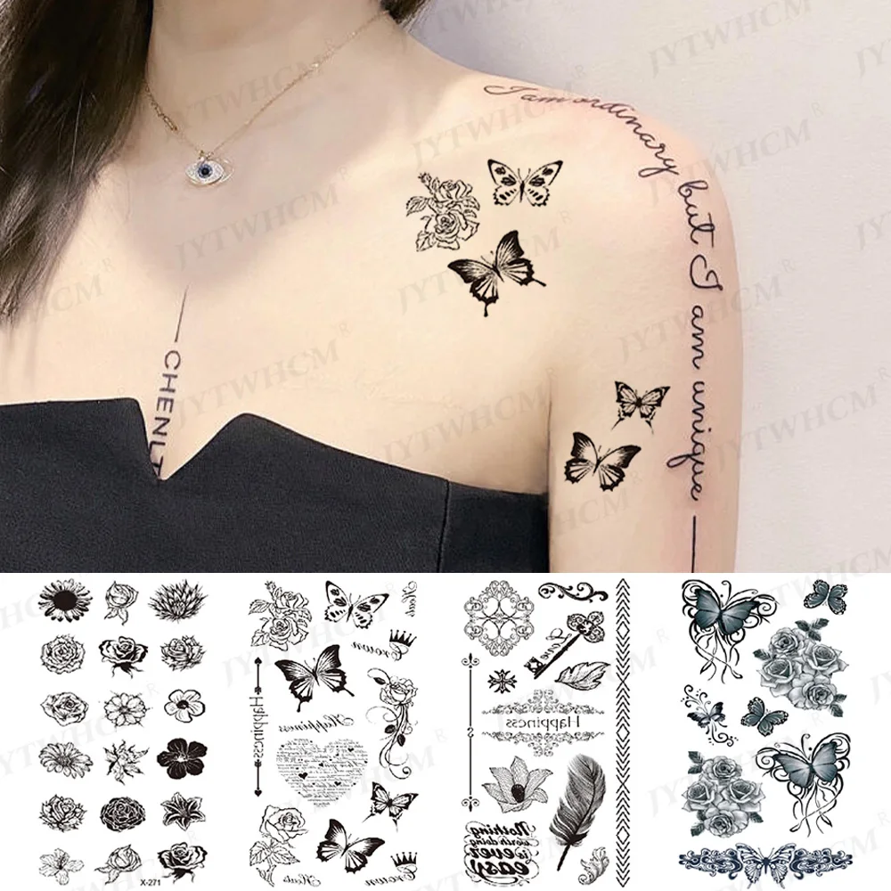 

Temporary Tattoos Sticker for Women Body Art Chest False Hand Shoulder Tattoo Sticker Butterfly Tattos Waterproof Halloween Gift