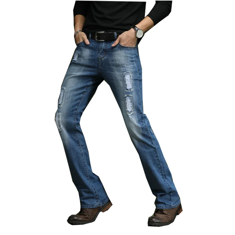 2021 new style men's micro-angle jeans Korean slim fit stretch jeans flared pants size 28-38