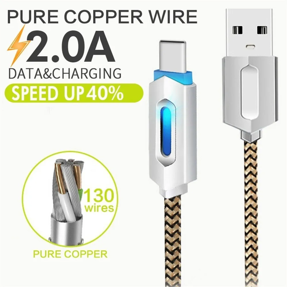 Светодиодный кабель usb type-C для Xiaomi Redmi Note 7 Mi9 кабель USB C для быстрой зарядки и синхронизации данных для samsung Galaxy S10 S9 Oneplus 6t type-C