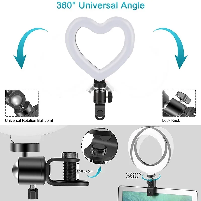 Диммируемый кольцевой светильник для селфи Led лампа в форме сердца фотографии со