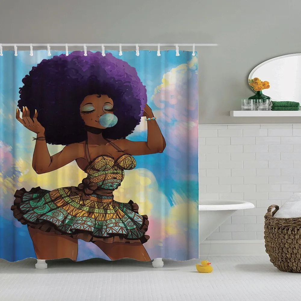 Волшебная занавеска для душа Dafield черной девушки женские африканские волосы с