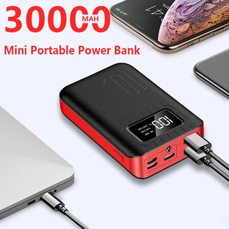 

30000mAh Power Bank Mini Digital Display Portable Outdoor Emergency Charger USB Ports External Charger for Iphone Samsung Xiaomi