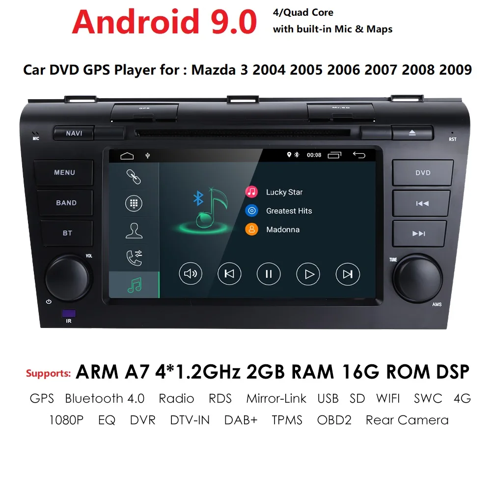 HD 1024*600 Android 9 0 Автомобильный GPS мультимедийный плеер для 2004 2005 2006 2007 2008 2009 Mazda 3 2Din Wifi