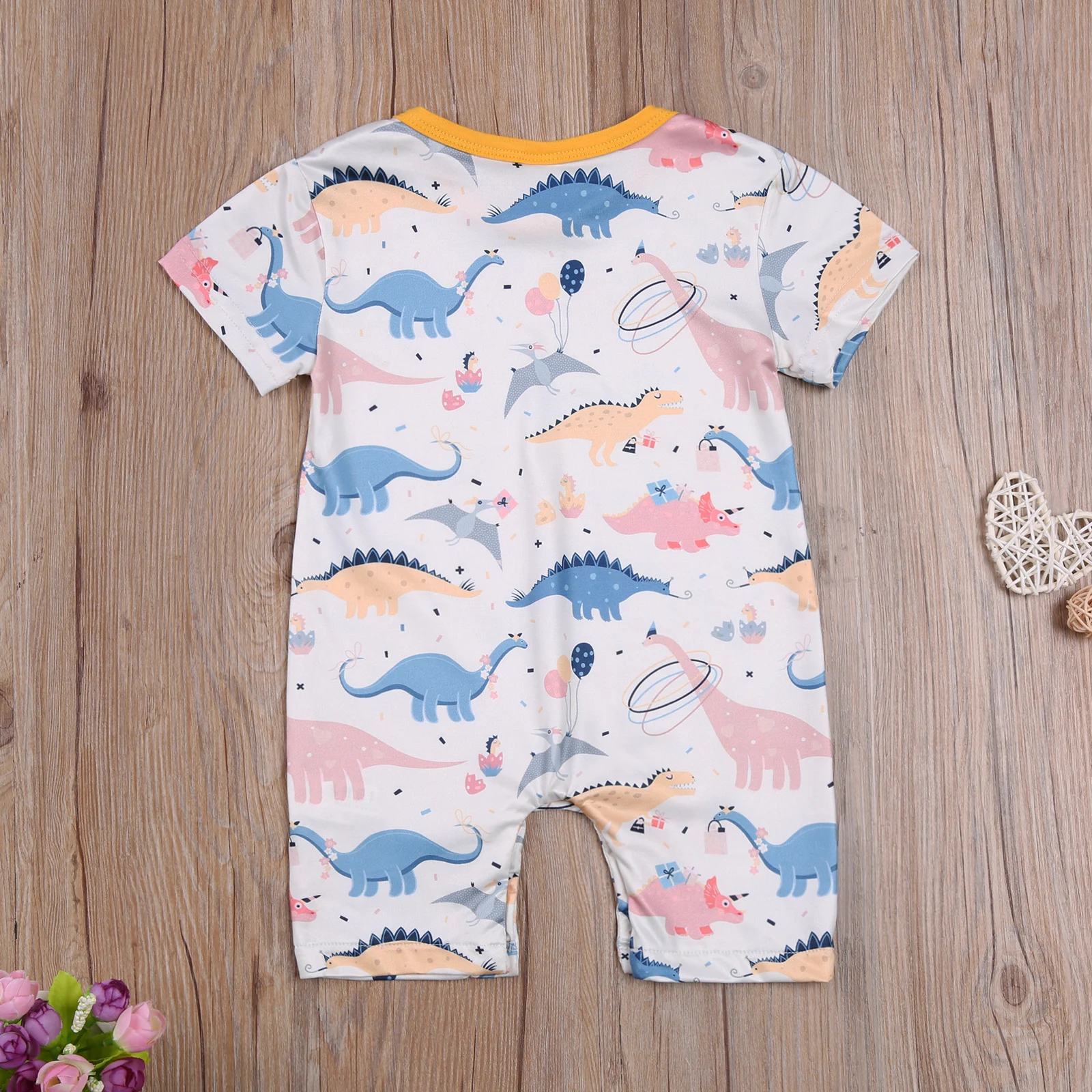 

Pudcoco 3-24M Toddler Baby Girl Boy Spring Colorful Dinosaur Print Short Sleeve Romper Infant Outfit Summer Autumn Clothes