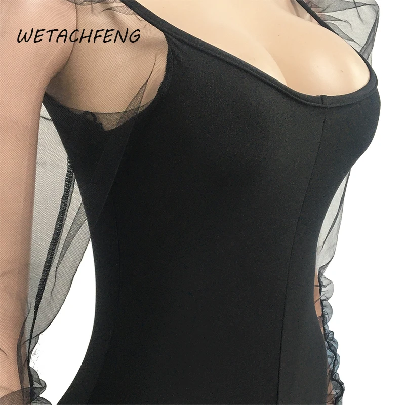 

Sexy Black Jumpsuits Spring Stacked Sleeve Outfits Oversized One Piece Female Skinny Bodysuits 2021 Overalls For Women Clothing