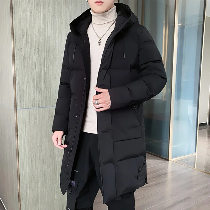 New Winter Fashion Mens Loose Long Parkas Warm Casual Outerwear Zipper Pockets Hooded Vintage Cottton Coat Streetwear Jacket