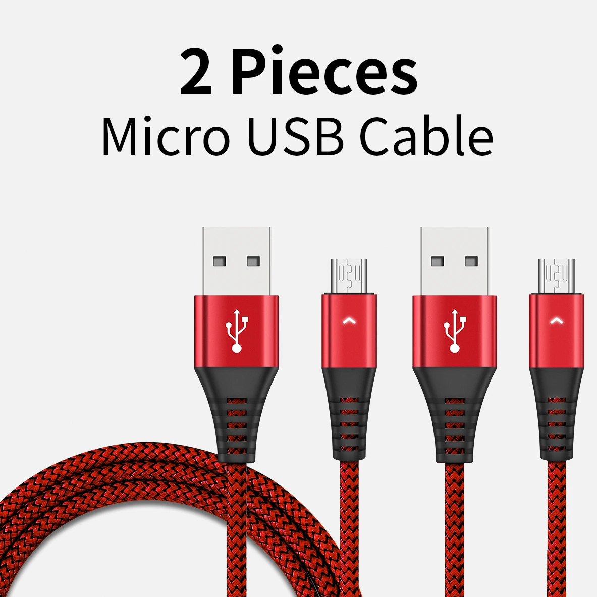 Red 2 Pieces HANNORD Micro USB кабель для быстрой зарядки 1,2 A Светодиодный индикатор 1,8/м данных Syn нейлоновый плетеный шнур для зарядки телефона Android - Цвет: Red 2 Pieces
