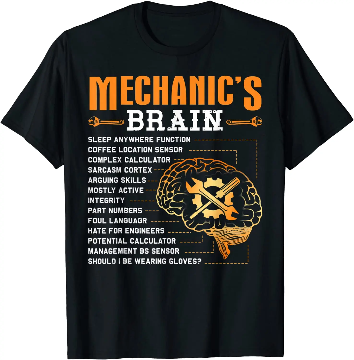 

Funny Mechanic Gifts - Mechanic's Brain T-Shirt T Shirt Special Funny Cotton Male T Shirts Casual