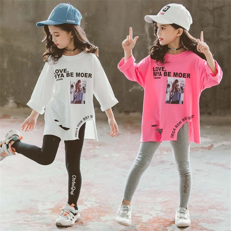 

Summer Tshirt for Kid Girls Three Quarter Cartoon Printed Cotoon T-shirts Girl Fashion Loose Tee Top 110-160 Children