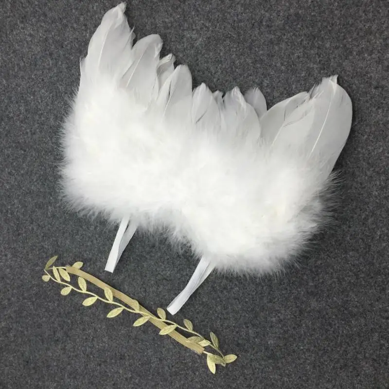 

4 Style 2pcs/set Newborn Baby Photo Suits Photo Angel Feather Suit European American Newborn Leaf Hair Band Suit Soft Feather