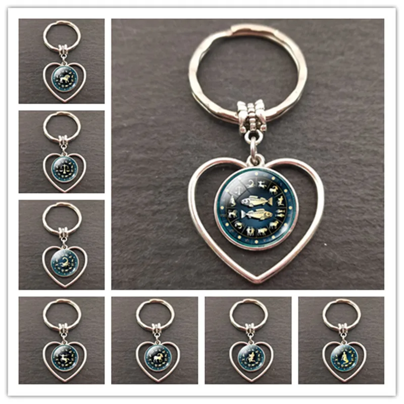 12 знаков зодиака в форме сердца кольца для ключей сумка круглая подвеска |