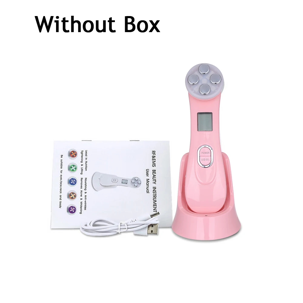 Pink no Box 5 в 1 RF EMS машина для удаления морщин, подтяжки кожи, инструмент для красоты, радиочастотный светодиодный аппарат для мезотерапии и электропорации лица - Цвет: Pink no Box