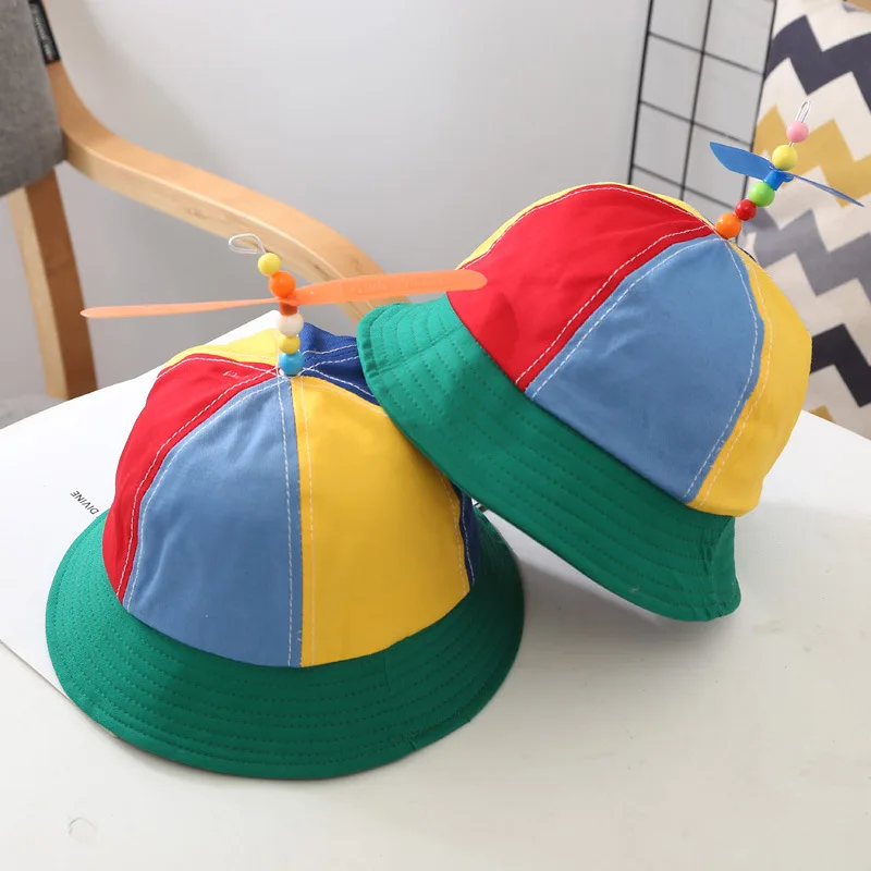 

2021 Four Seasons Cotton Patchwork Color Bucket Hat Fisherman Hat Outdoor Travel Sun Cap for Children Boys and Girls 45