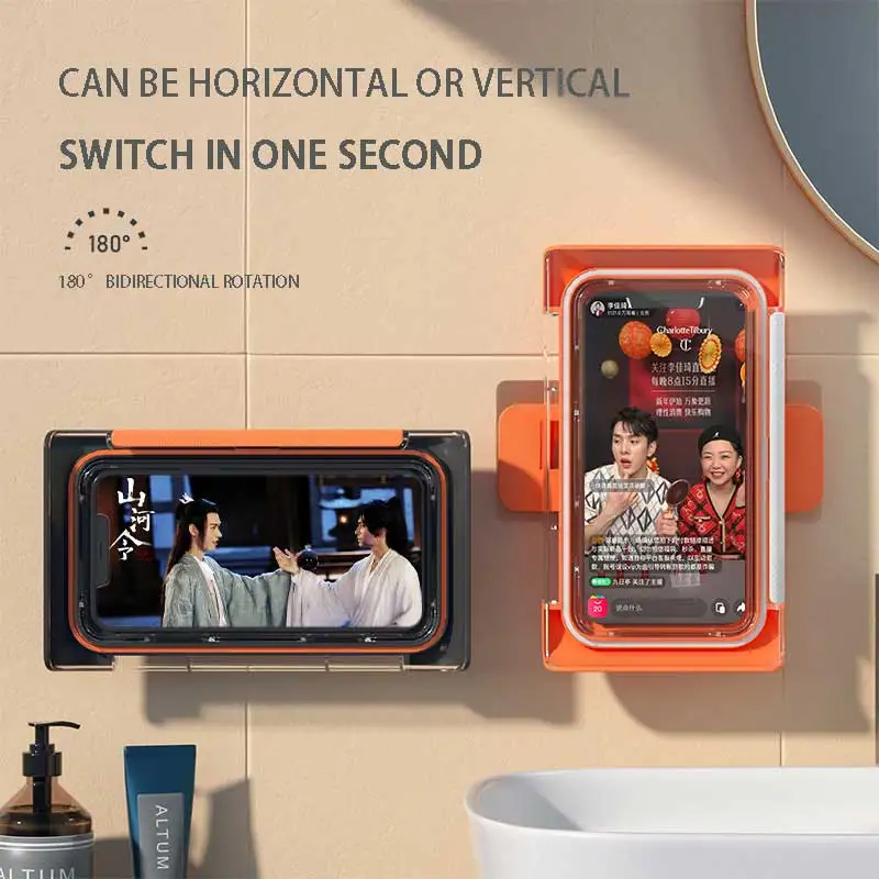 

W&G Waterproof Bathroom Phone Box Holder Case Holder Bath Wall Hanging Bathroom Toilet Phone 360 Rotatable Storage Rack Kawaii