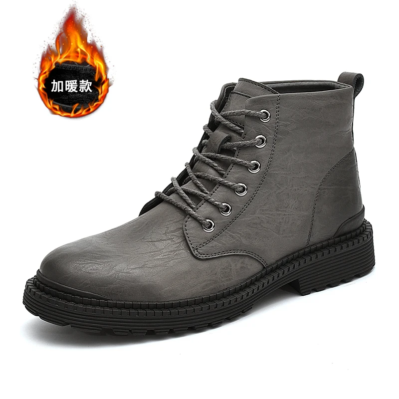 Рабочие мужские ботинки модная зимняя теплая обувь черные повседневные зимние