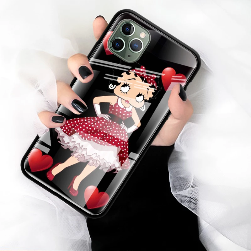 Betty Boop новый мобильный чехол из закаленного стекла для Apple iphone 11 Pro Max XS XR X 8 7 6 6S Plus SE
