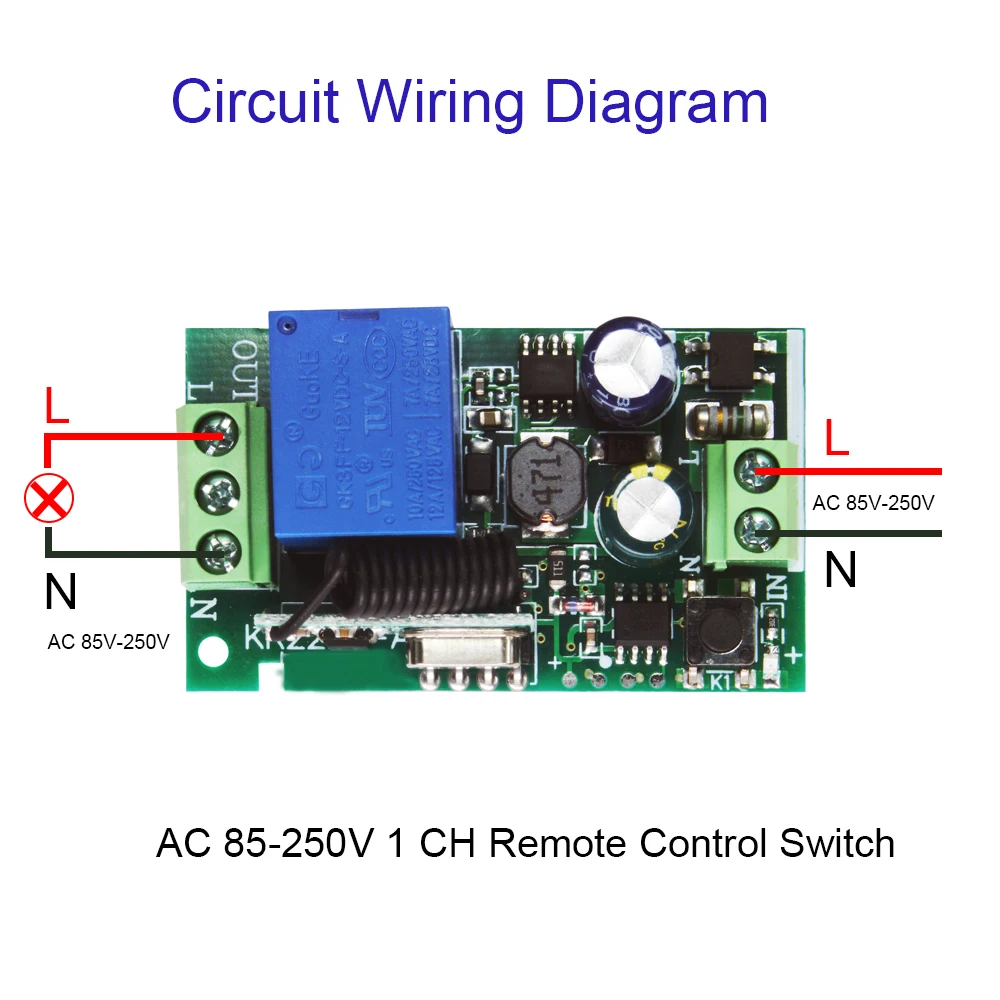 Rubrum 433Mhz Universal Wireless Remote Control Switch AC 220V 110V 1CH Relay Receiver Module 433 Mhz Garage Light Transmitter |