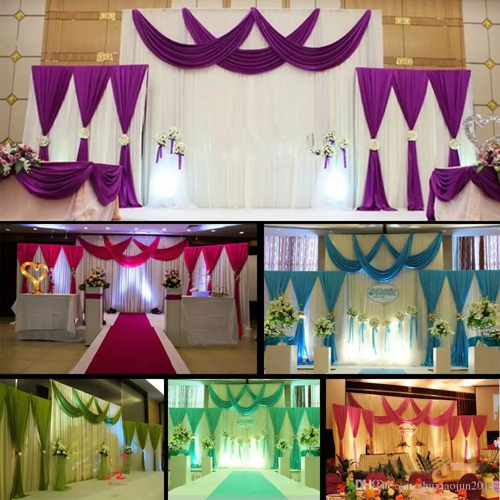 

HoT Selling 3pcs/lot (1pcs 4*3m+2pcs 2*2m) ice silk Wedding Drape curtain Pleated Backdrop Curtain Decoration&Swag Background