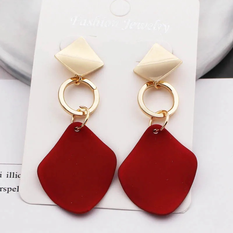 ES775 Red ES775 новые модные Подвесные серьги зеленые, белые, красные геометрические Висячие серьги для женщин панк металлическая Сережка Модная бижутерия элегантные - Окраска металла: ES775 Red