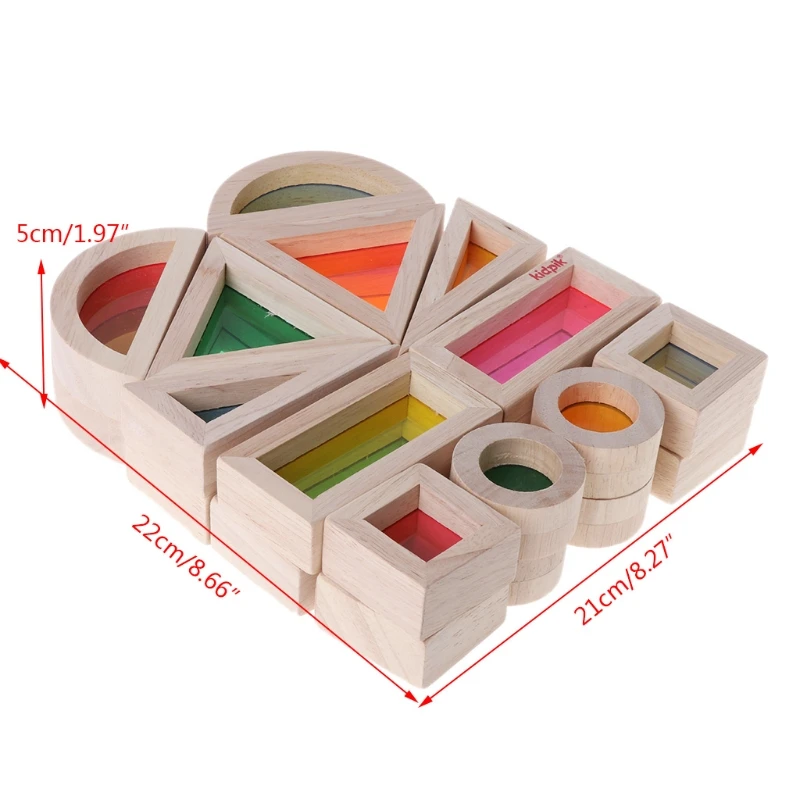 

Rainbow Acrylic Wooden Building Blocks Baby Educational Toy Montessori Kids toy