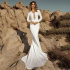 Smileven Русалка пляжные свадебные платья 2020 с длинным рукавом из бисера Свадебные платья Boho Иллюзия сзади Свадебные платья размера плюс