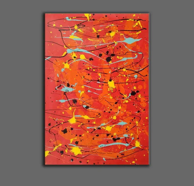 

Красная картина, картина Джексона Поллока капельного стиля, большое настенное искусство, современное искусство на холсте, очень большая хо...