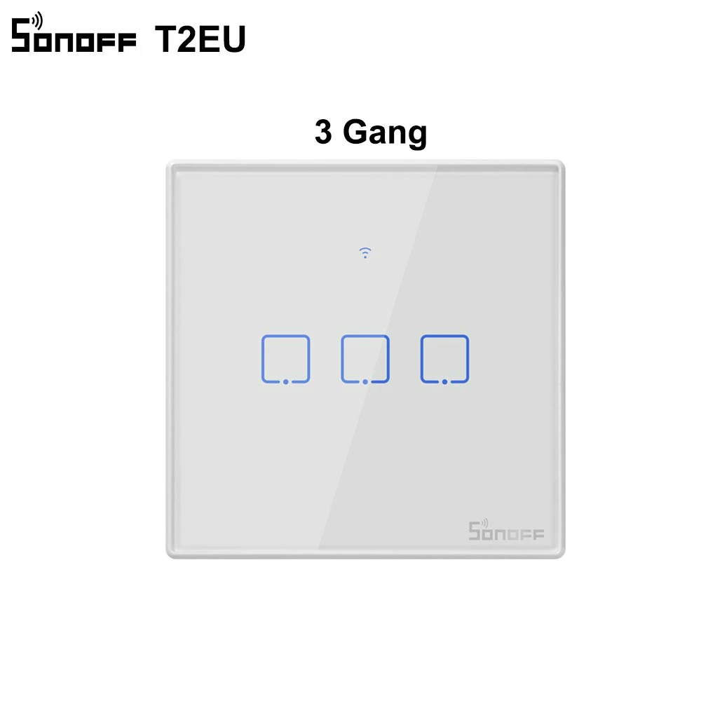 Sonoff T2 EU 3 Gang Интеллектуальный выключатель света SONOFF T1 T2 T3 Интеллектуальный переключатель Wi-Fi Сенсорный экран пульт дистанционного управления 1/2/3 433 МГц RF/Голосовое управление/приложение/сенсорный экран Управление умный дом Alexa Google Home - Color: Sonoff T2 EU 3 Gang