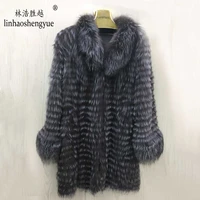 linhaoshengyue women long fox fur coat real fox fur long sleeve turndown collar