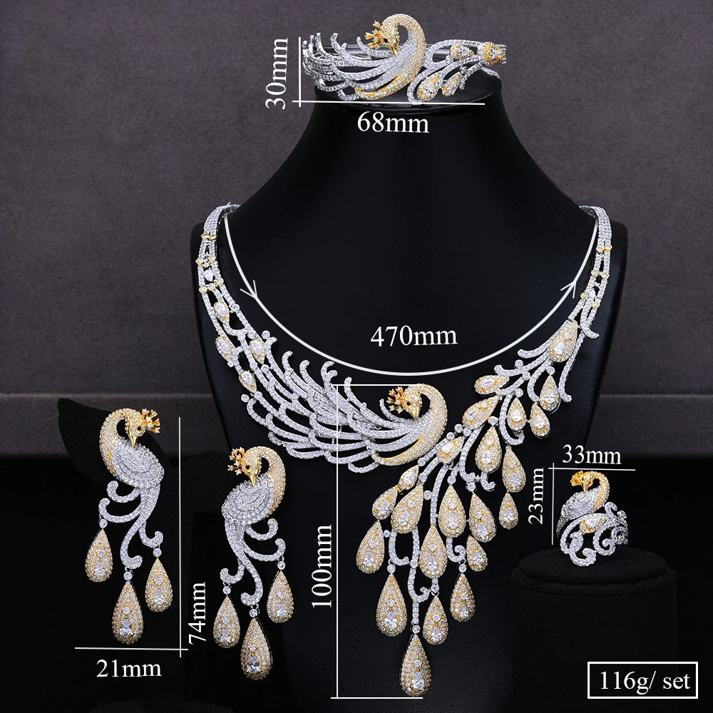 

missvikki Luxury Gorgeous Peacock 4PCS Earrings Necklace Jewelry Set for Women Romantic Bridal Wedding Engagement Jewelry 2020
