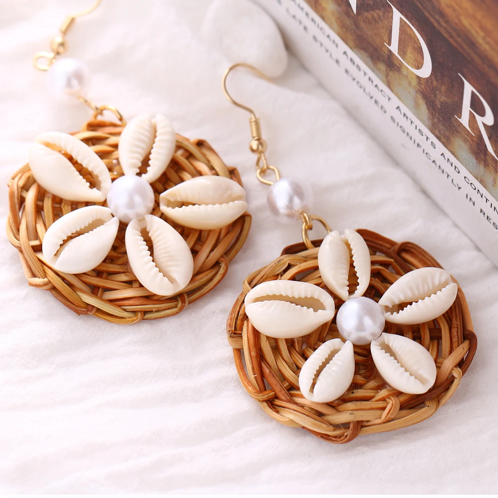 VKME fashion shell earrings set ladies bohemian flowers long tassel earrings 6 pairs / set ladies Brincos Beach Jewelry