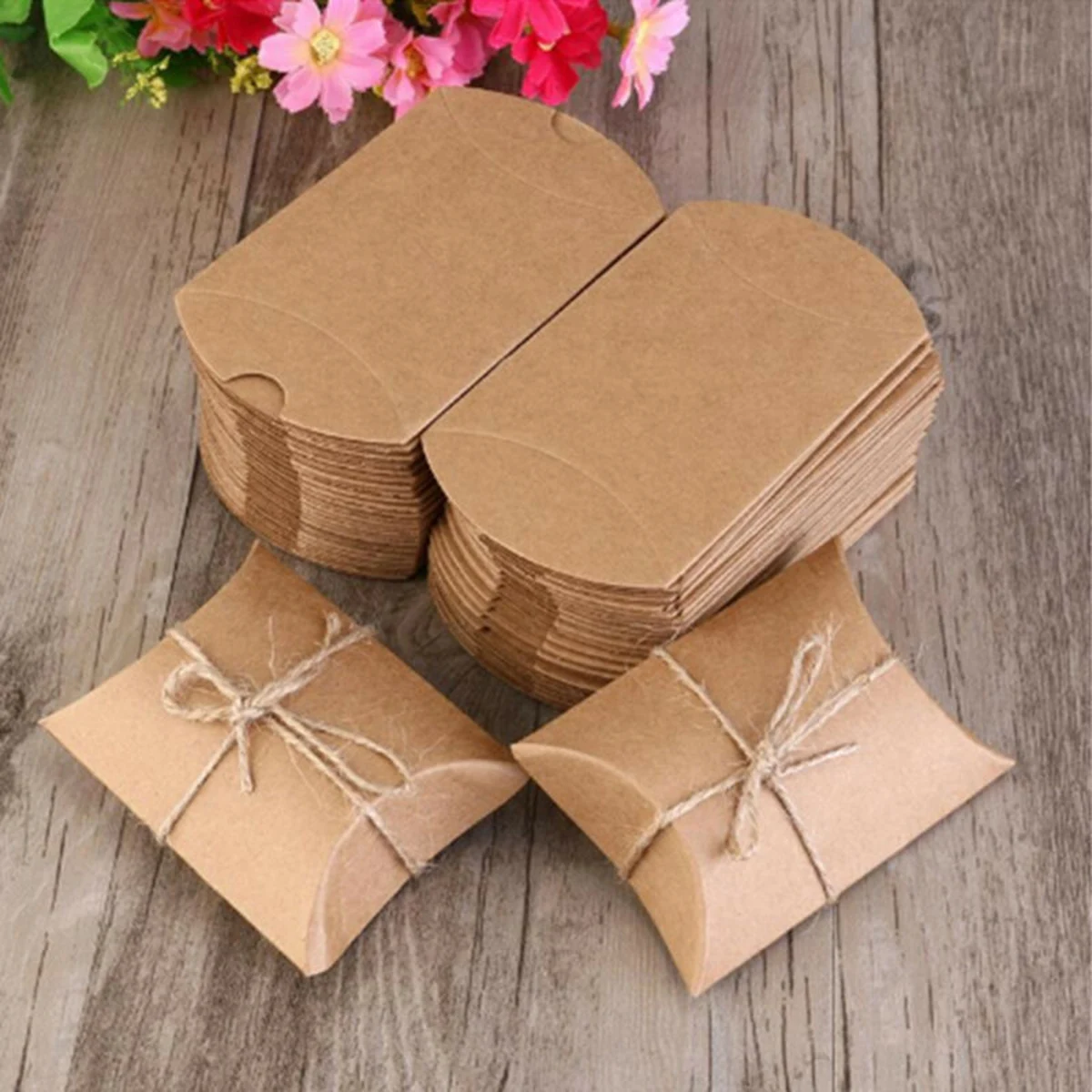 

Brown Candy box 50PCS Kraft Paper Gift Wedding Favors Hemp Rope Storage