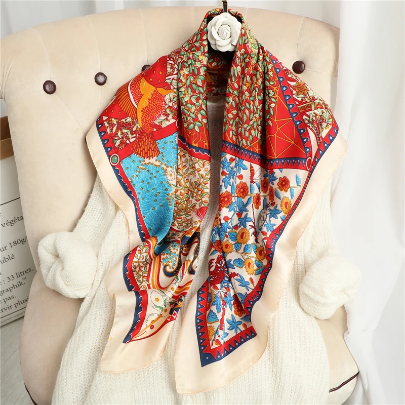 

Luxury Brand Silk Square Scarf Hijab for Women 2021 Design Kerchief Bandana Pashmina Female Foulard Muslim Head Scarves Shawl