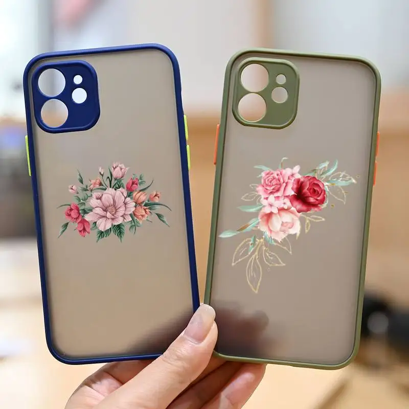 

Aesthetics Graphic Rose flowers Phone Case matte transparent For iphone 7 8 11 12 13 plus mini x xs xr pro max cover