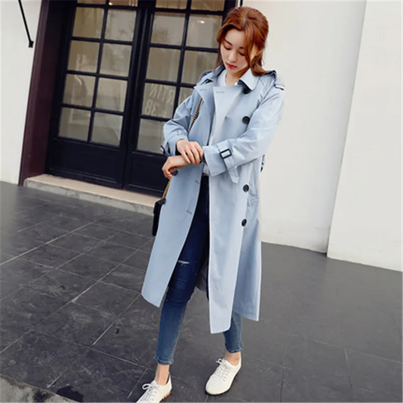 Женский двубортный тренчкот простая Длинная ветровка макси на весну и осень 2019 |