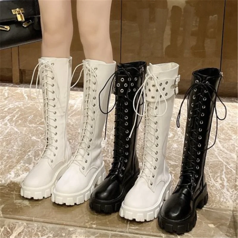 

2022 Autumn Winter New Women Thick Bottom Long Boots Sexy Slim Knee High Mid Heel Shoes Fashion Female Chunky Knight Boots