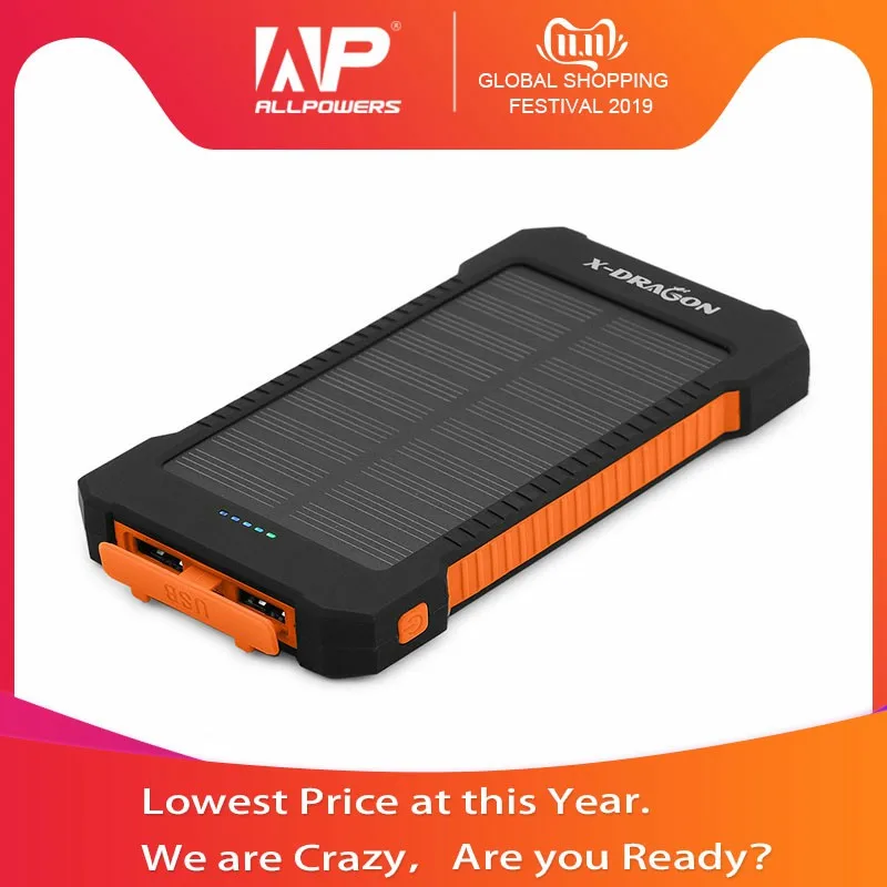 10000 мАч Солнечный внешний аккумулятор портативное Внешнее зарядное устройство