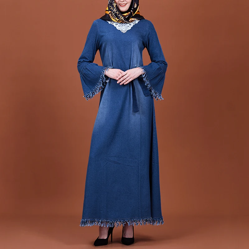 MISSJOY Мусульманское платье Абая ДубайДжинсовое Arabian турецкие Макси платья с