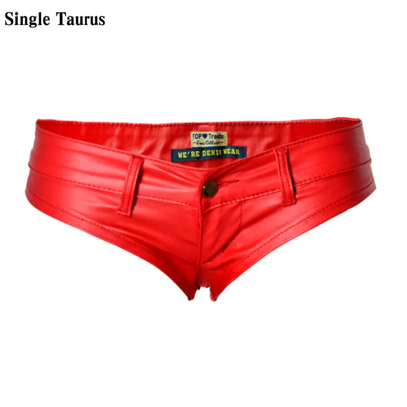 

Sexy Red PU Leather Shorts Women Low Waist Nightclub Coated Hot Shorts Femme England Style Party Girl Push Up Pole Dance Denim