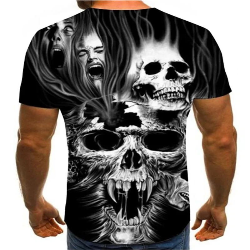 

men's t shirt New 3D printing t-shirt men's skull devil T-shirt Summer Black round oversized t-shirts neck harajuku Clothing