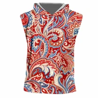 3d printed floral hooded tank tops summer sleeveless menwomen paisley pattern comfortable plus size custom sports vest with cap