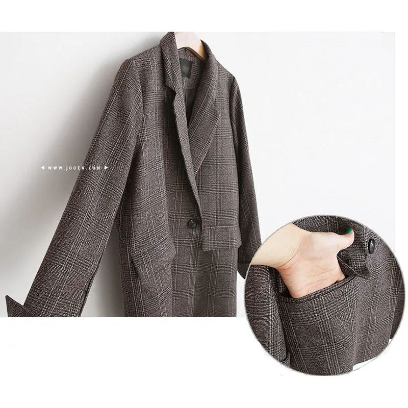 Autumn Blazer Women 2020 New Plaid Korean Jackets Long Sleeve Notched Vintage Casual Fashion Office Coats Plus Size 4XL 5XL |