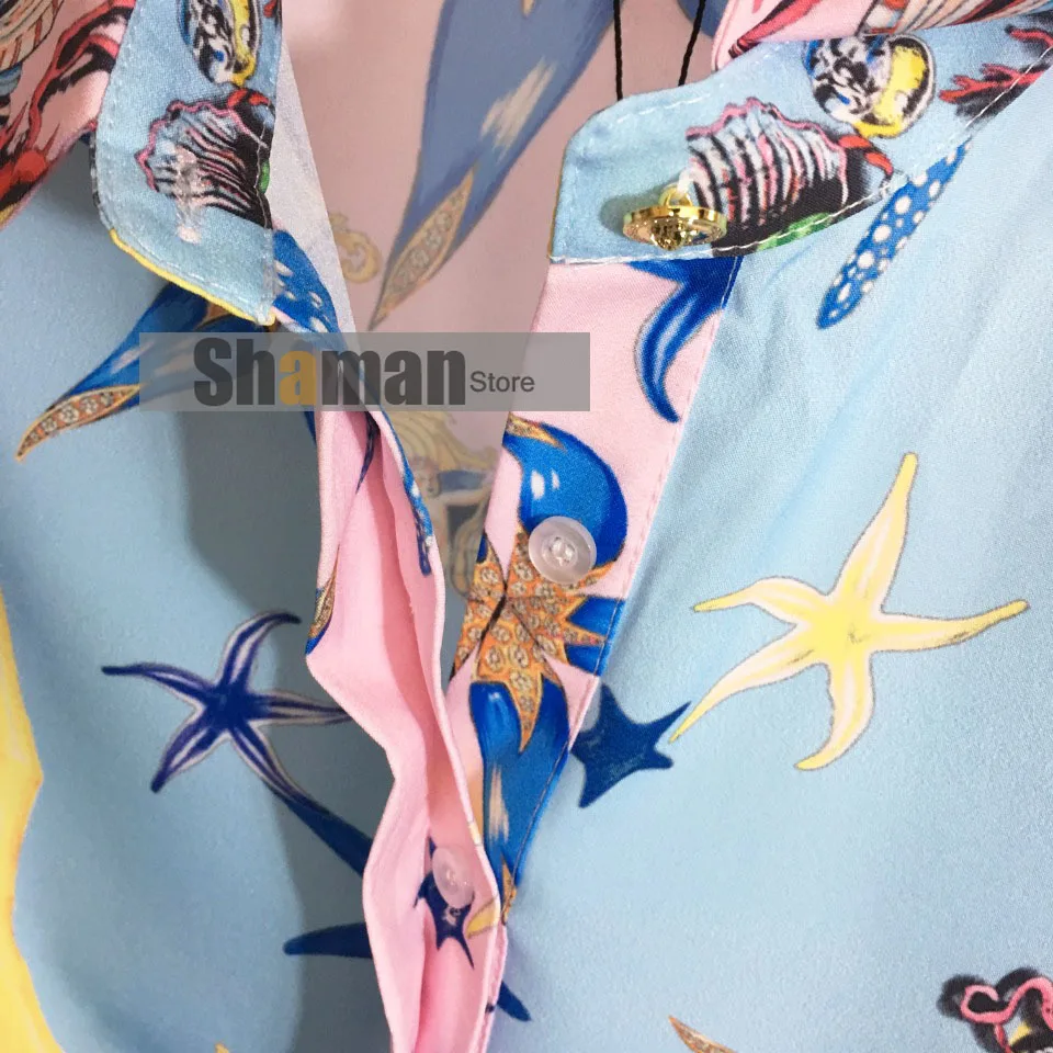 

two piece outfits for women Starfish Shell Submarine Creature Print cropped Long Sleeve Shirt + Lotus Leaf Hem High Waist Skirt